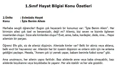 1. Sınıf Hayat Bilgisi - İşte Benim Ailem - Konu Özeti - pdf