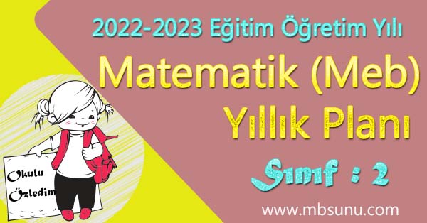 2022 - 2023 Yılı 2. Sınıf Matematik Yıllık Planı (Meb)