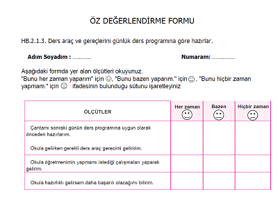 Hayat Bilgisi Öz Değerlendirme Formu