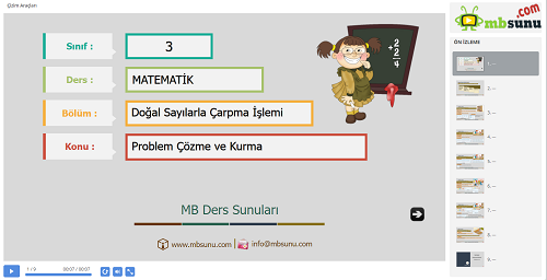 3.Sınıf Matematik Çarpma İşlemiyle İlgili Problemler Sunusu