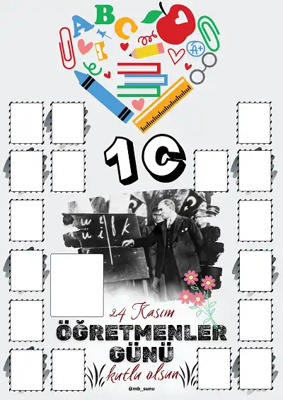1-C Şubesi İçin Çerçeveli Öğretmenler Günü Posteri (17 Kişilik)