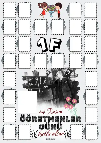 1-F Şubesi İçin Çerçeveli Öğretmenler Günü Posteri (30 Kişilik)