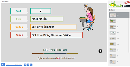 2.Sınıf Matematik Onluk, Birlik, Deste, Düzine Sunusu