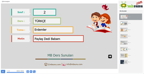 2.Sınıf Türkçe Paylaş Dedi Babam Metni Sunusu