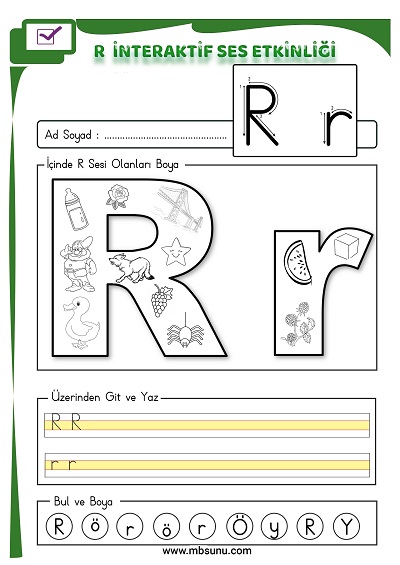 1. Sınıf İlk Okuma İnteraktif R Sesi Etkinliği 2