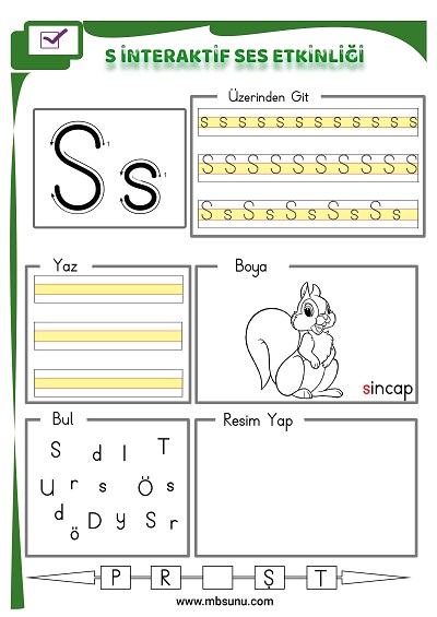 1. Sınıf İlk Okuma İnteraktif S Sesi Etkinliği