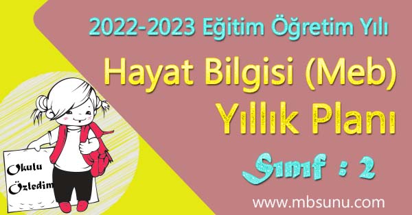 2022 - 2023 Yılı 2. Sınıf Hayat Bilgisi Yıllık Planı (Meb)