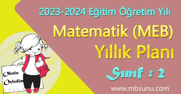 2023 - 2024 Yılı 2. Sınıf Matematik Yıllık Planı (MEB)
