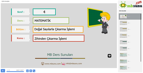 4.Sınıf Matematik Zihinden Çıkarma İşlemi Sunusu