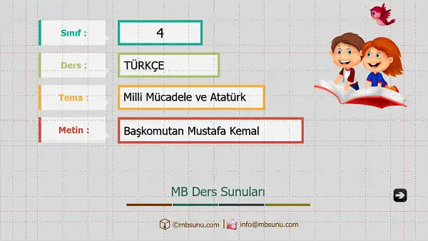 4. Sınıf Türkçe - Başkomutan Mustafa Kemal Metni Sunusu