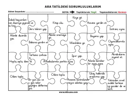 Ara Tatil Sorumluluklarım Listesi - Yapboz Boyamalı