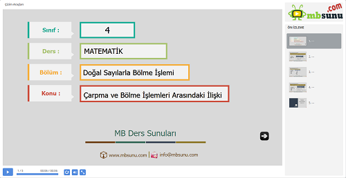 4.Sınıf Matematik Bölme İşlemiyle İlgili Problemler Sunusu