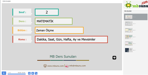 2.Sınıf Matematik Dakika, Saat, Gün, Hafta, Ay ve Mevsimler Sunusu