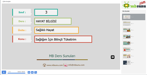 3.Sınıf Hayat Bilgisi Sağlığım İçin Bilinçli Tüketirim Sunusu