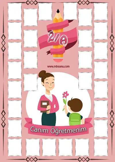 2-A Sınıfı İçin Fotoğraflı Öğretmenler Günü Posteri - Bayan (30 Kişilik)