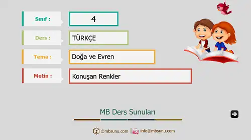 4. Sınıf Türkçe - Etkinlik ve Cevaplarıyla Konuşan Renkler Ders Sunusu