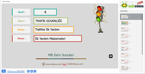 4.Sınıf Trafik Güvenliği - İlk Yardım Malzemeleri Sunusu