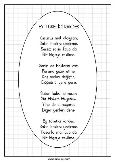 4. Sınıf Sosyal Bilgiler - Pano İçin Süslemeye Uygun Ey Tüketici Kardeş Şiiri