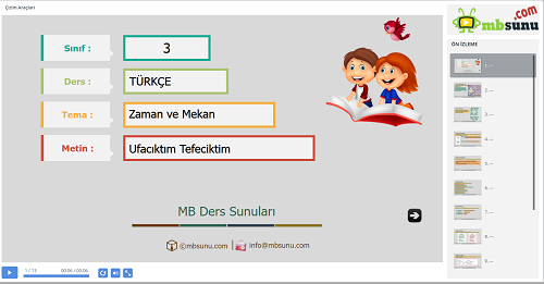 3.Sınıf Türkçe Ufacıktım Tefeciktim Metni Sunusu