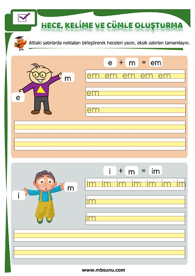 1. Sınıf İlk Okuma M Sesi Birleştirme Etkinliği