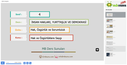 4.Sınıf İnsan Hakları, Yurttaşlık ve Demokrasi - Hak ve Özgürlüklere Saygı Sunusu