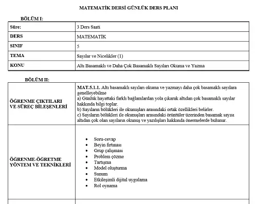 2025 Ortaokul Mesleki Çalışma: İçerik ve Süreçte Farklılaştırmaya Yönelik Matematik Etkinlik Planı Örneği