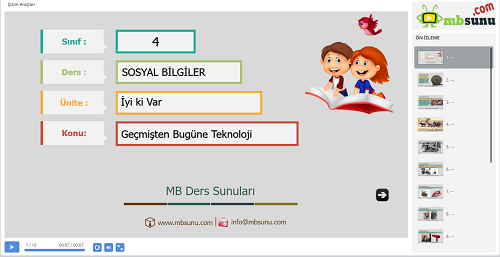 4.Sınıf Sosyal Bilgiler Geçmişten Bugüne Teknoloji Sunusu