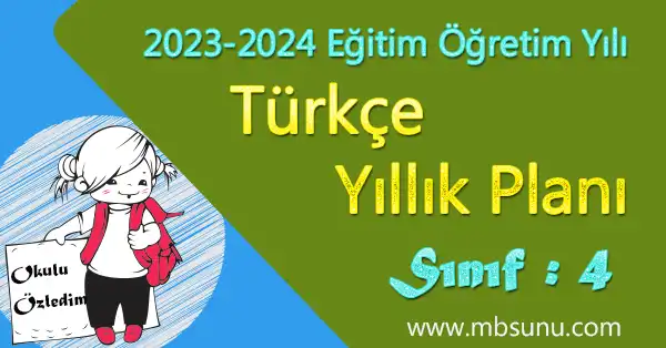 2023 - 2024 Yılı 4. Sınıf Türkçe Yıllık Planı (MEB)