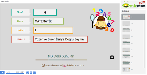 4.Sınıf Matematik Yüzer ve Biner İleriye Doğru Sayma Sunusu