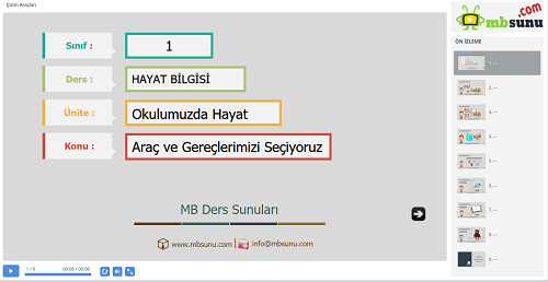 1.Sınıf Hayat Bilgisi Araç Gereçlerimizi Seçiyoruz Sunusu