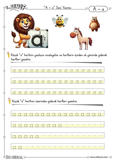 1. Sınıf Büyük ve Küçük A Sesi Yazma Etkinliği