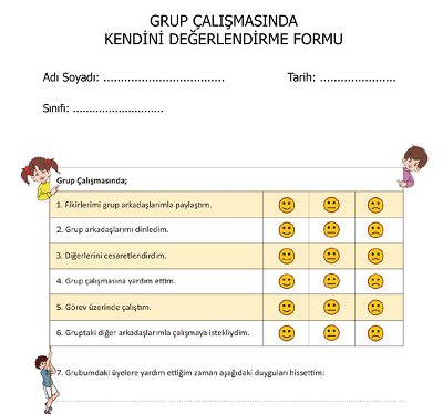 2.Sınıf Beden Eğitimi ve Oyun - Grup Çalışmasında Kendini Değerlendirme Formu