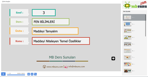 3.Sınıf Fen Bilimleri Maddeyi Niteleyen Temel Özellikler Sunusu