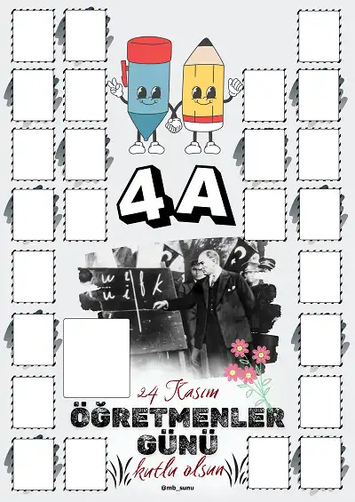 4-A Şubesi İçin Çerçeveli Öğretmenler Günü Posteri (25 Kişilik)