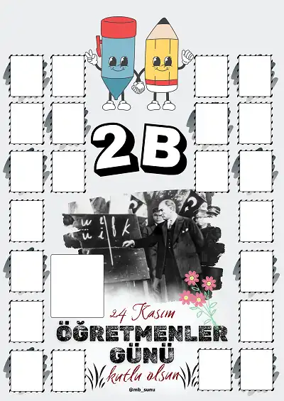2-B Şubesi İçin Çerçeveli Öğretmenler Günü Posteri (22 Kişilik)