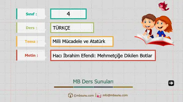 4. Sınıf Türkçe - Hacı İbrahim Efendi: Mehmetçiğe Dikilen Botlar Metni Sunusu