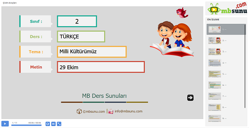 2.Sınıf Türkçe 29 Ekim Metni Sunusu