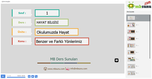 1.Sınıf Hayat Bilgisi Benzer ve Farklı Yönlerimiz Sunusu