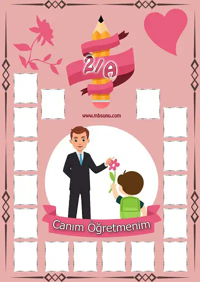 2-A Sınıfı İçin Fotoğraflı Öğretmenler Günü Posteri - Erkek (17 Kişilik)