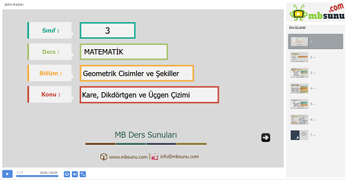 3.Sınıf Matematik Kare, Dikdörtgen ve Üçgen Çizimi Sunusu