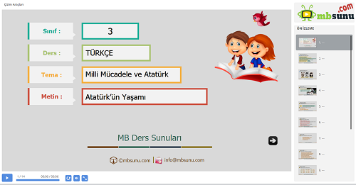 3.Sınıf Türkçe Atatürk'ün Yaşamı Metni Sunusu