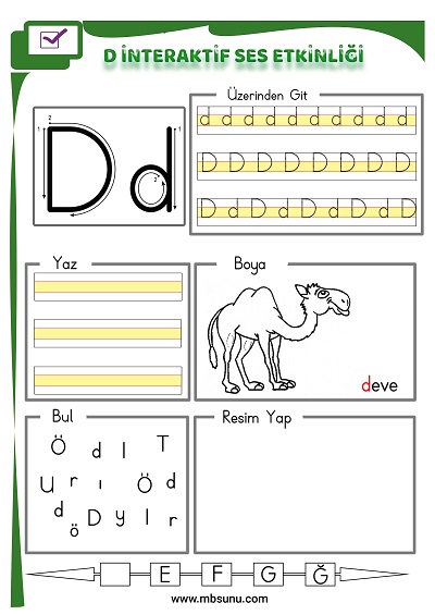 1. Sınıf İlk Okuma İnteraktif D Sesi Etkinliği