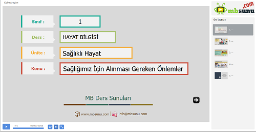 1.Sınıf Hayat Bilgisi Sağlığımız İçin Alınması Gereken Önlemler Sunusu