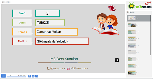 3.Sınıf Türkçe Gökkuşağıyla Yolculuk Metni Sunusu