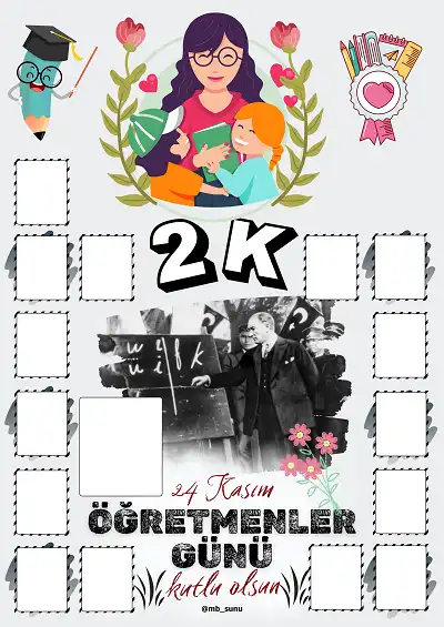 2-K Şubesi İçin Çerçeveli Öğretmenler Günü Posteri (15 Kişilik-Bayan)