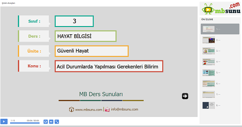 3.Sınıf Hayat Bilgisi Acil Durumlarda Yapılması Gerekenleri Bilirim Sunusu