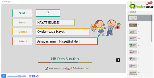 3.Sınıf Hayat Bilgisi Arkadaşlarımın Hissettirdikleri Sunusu