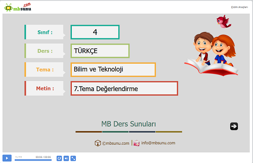 4.Sınıf Türkçe 7. Tema Değerlendirme Sunusu