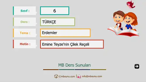 6. Sınıf Türkçe - Etkinlik ve Cevaplarıyla Emine Teyzenin Çilek Reçeli Metni Ders Sunusu