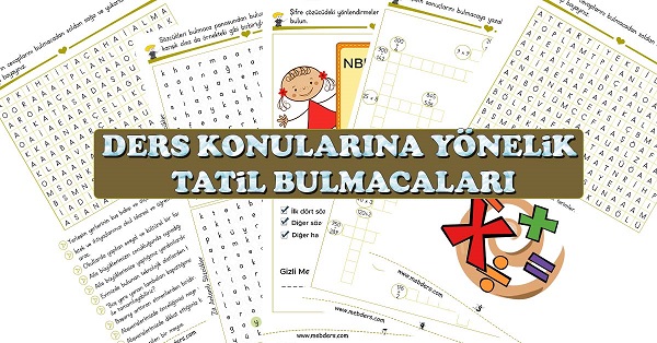 3. Sınıf Bulmacalı Tatil Ödevleri